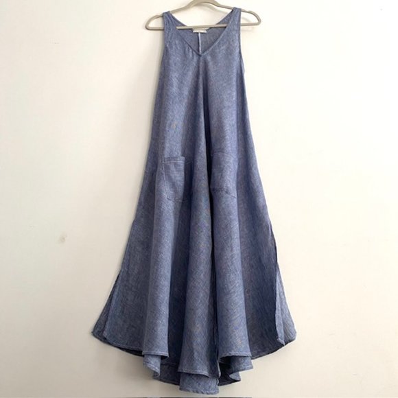 CP Shades Cove Blue Linen Sleeveless V Neck Maxi Dress - Size Small - Picture 5 of 15